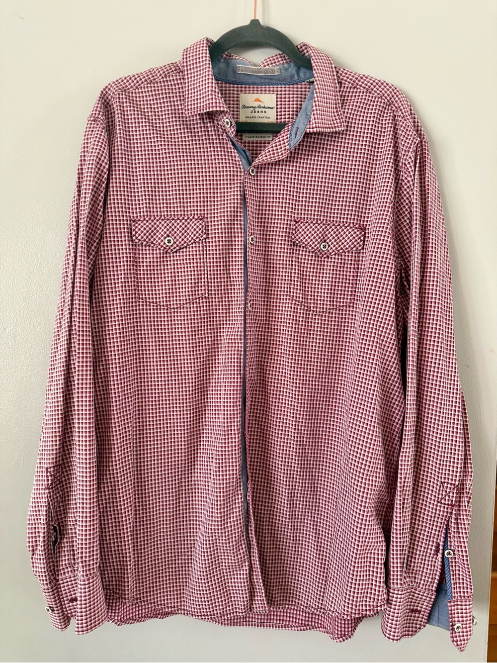 Tommy Bahama Jeans "Island Crafted" Red Gingham Modern Fit Long Sleeve Shirt